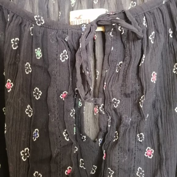 Hollister Floral Navy Blue Peasant Top Blouse - Picture 5 of 10